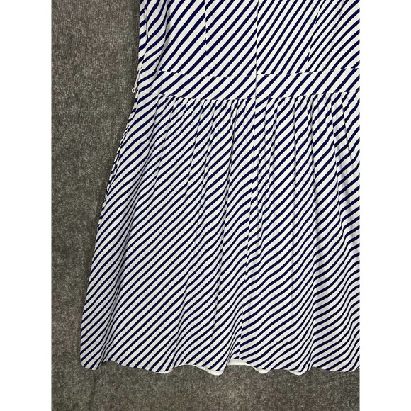 LOFT Sleeveless Lined Striped Crossover V-Neck Dress Womens Size‎ 8 Blue White - Picture 14 of 16